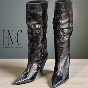 INC International Concepts Women's Shiny Black Heeled Boots
